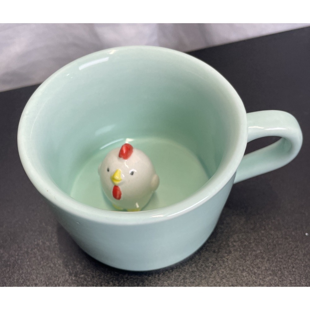 Chicken‎ Mug Ceramic Coffee Cup Teal Color Baby Chick Inside ZaH 3D Surprise
